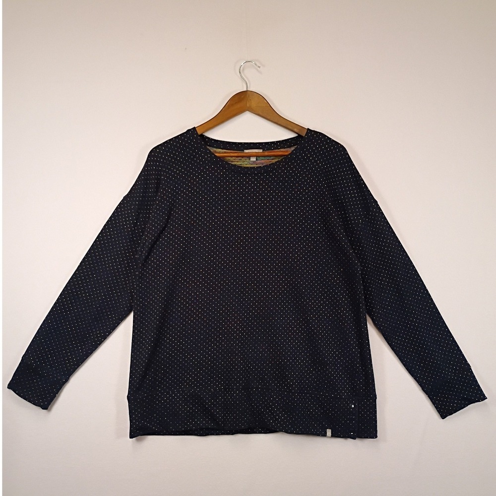 Rainbow Polka Dot T by Talbots Womens Large Navy Blue Snap Vent Sweatshirt